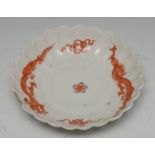 A Chelsea Red Dragon pattern fluted circular saucer dish,