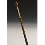 A Japanese bamboo gentleman's horse measuring stick, burr pommel, white metal collar,