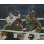 Gerald Fishon (Modernist, 20th century) The Boxing Match signed and dated 92, inscribed to verso,