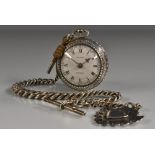 An 18th century silver pair case pocket watch, the white enamelled dial with Roman numerals,