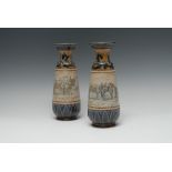 A pair of Doulton Lambeth baluster vases, by Hannah Barlow, monogrammed,