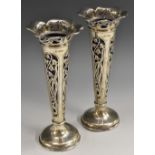 A pair of Art Nouveau silver trumpet shaped mantel vases,