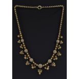 An Edwardian seed pearl floral fringe pendant necklace,