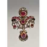 A late 19th century Burmese ruby and diamond pendant brooch,