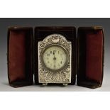 A Victorian silver boudoir carriage timepiece, 4cm enamel dial inscribed with Arabic numerals,