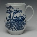 A large Worcester Plantation pattern bell shaped mug, printed in cobalt blue, 15cm high, c.