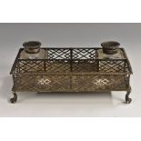 A George III silver rectangular inkstand, gadrooned borders,