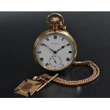 Stayte - a 9ct gold gentleman's open face pocket watch, white enamel dial, Roman numerals,
