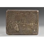 A Russian silver rounded rectangular cigarette case,