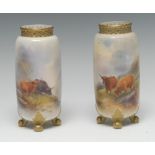A pair of Royal Worcester ovoid vases, painted by Harry Stinton, signed, with Highland Cattle,