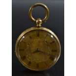 A late 19th century French 18ct gold cased lady's open face pocket watch,