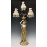 A Royal Worcester figural table lamp, made for Clarke's Cricklite Lamps,