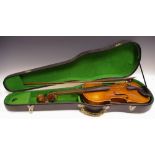 A German violin, 37cm two-piece back, ebony pegs,