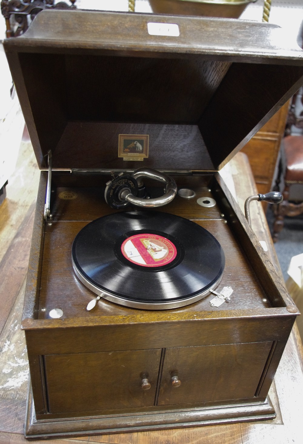 A His Masters Voice gramophone,