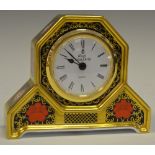 A Royal Crown Derby 1128 pattern Old Imari solid gold band mantel clock.