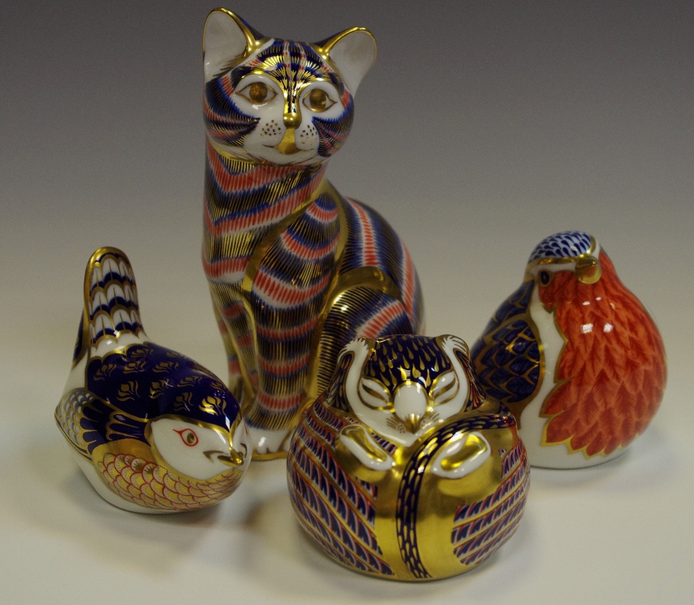 A Royal Crown Derby paperweight Tom Kitten, Hamster and Wren,printed marks to base,