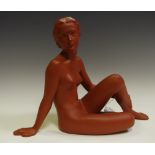 A 20th century model, of a nude, seated, terracotta glaze, 25cm high, model no.