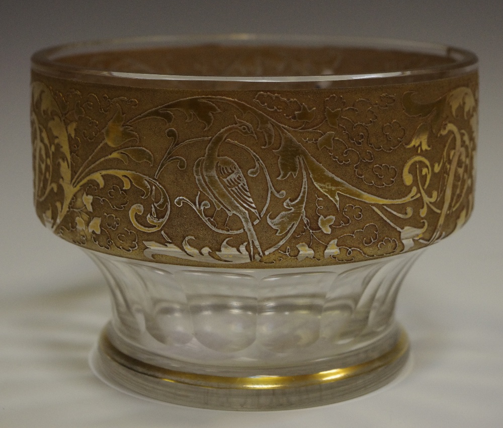 A pedestal circular clear glass bowl, in the manner of Moser,