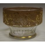 A pedestal circular clear glass bowl, in the manner of Moser,