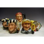 A Royal Doulton character jugs including Trapper D6609, Falconer D6533, Bootmaker D6572,