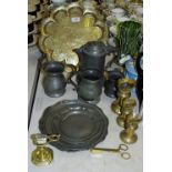 Metalware - an early 19th century pewter flagon tankard, others, waisted, plates,