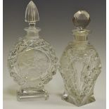 An Art Deco style cut glass scent bottle, of flattened spherical form,