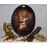 Metalware - a 3D copper relief panel lady facing left, possibly Queen Victoria,