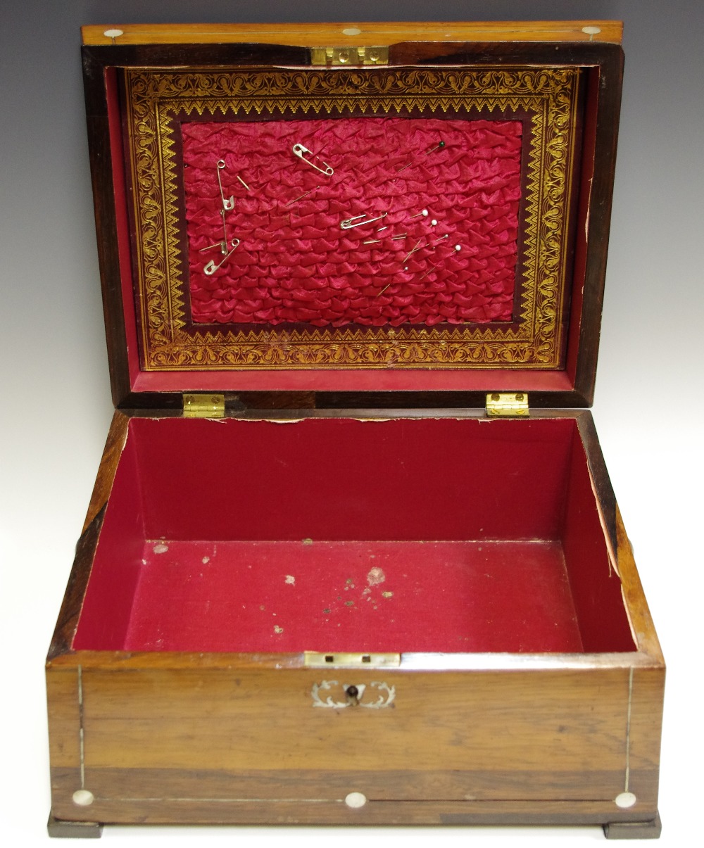 A William IV walnut sewing box, mother of pearl cartouche c. - Image 2 of 2