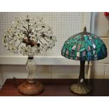 A modern crystal glass floral table lamp, moulded trunk,