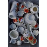 A mid 20th century part coffee service decorated with flowers,
