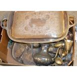 Metalware - an early 20th century silver plated two-handled galleried serving tray; another,