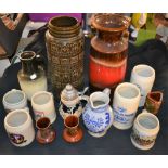 West German Lava vases, various, German steins,