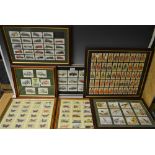Cigarette Cards - mounted and framed including military, motoring interest, butterflies,