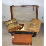 A mid 20th century leather bound canvas trunk; A late 19th century mahogany box;