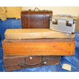 A Lock+med case; a carpet maker's outfit; a pine workbox; a suitcase;