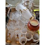 Glassware - a cut glass decanter; cut glass stemware;