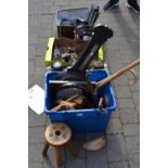 A wooden milking stool; other treen,