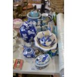 Blue and White ceramics - a Staffordshire wash bowl and jug;
