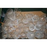 Glassware - a set of eight crystal wine glasses; a set of six; others; tumblers; liqueur glasses;