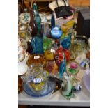 Decorative glass including Mdina bottle and stopper; Mdina chess piece (knight); paperweights;