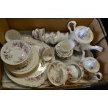 A Royal Albert Lavender Rose six-setting tea service, comprising tea pot, covered hot water pot,