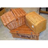 A wicker picnic hamper,