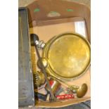 Metal Ware - a brass gong; a brass ladle; a Persian bell;