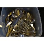 Flatware - a set of six Queens Pattern grapefruit spoons, cased; a set of six fish knives and forks,