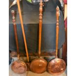 A 19th century copper warming pan; others;