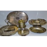 Plated Ware - an EPNS shaped oval cake basket; EPNS biscuit barrel; gallery trays;