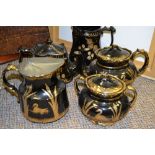 A late Victorian 'Jackfield' type three piece tea service,