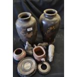 Oriental Boxes and Objects - a pair of Japanese stoneware baluster vases,