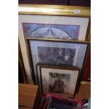 Pictures and prints - large print of a classical Urn, black and white etching, the rent day, etc.