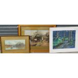 Helen Petit Magical River signed, pastel on paper, 43cm x 54cm; early 20th Century landscape prints,